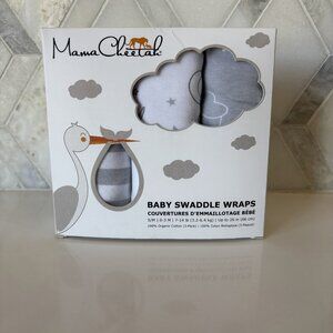 Mama Cheetah Small 0-3M Organic Cotton 3 pack Baby Swaddle Wrap Soft White Gray